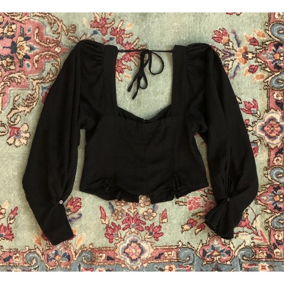 KHAITE BLACK BUTTON UP BUSTIER SHIRT CROPPED SQUARE NECK BLOUSE FULL SLEEVE - Picture 14 of 16